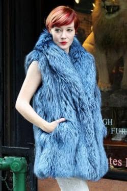 Dyed Blue Fox Fur Vest Shawl Collar 09911
