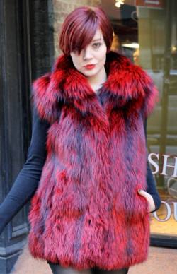 Dyed Red Silver Fox Fur Vest 6678