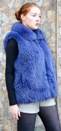 Dyed Blue Fox Fur Vest 66775
