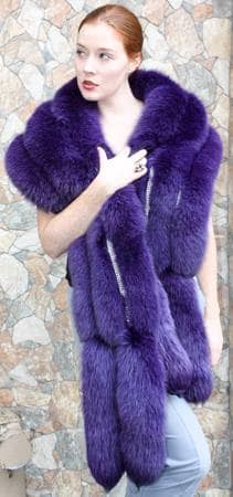 Dyed Purple Fox Fur Stole Crystals 5493