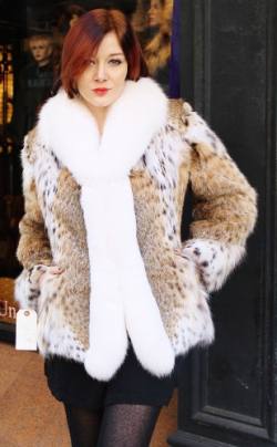 American Cat lynx Fur Jacket White Fox Tuxedo Fronts 9165