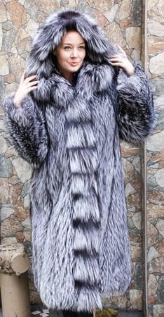 Silver Fox Fur Coat Hood 72