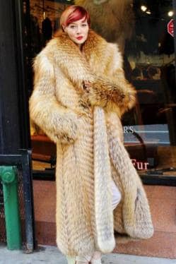 Full length Horizontal Gold Fox Fur Coat 9955