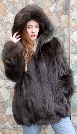 Green Hooded Fox Fur Bomber Jacket #1222
