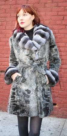 Gray Swakara Stroller Gray Chinchilla Collar Cuffs 78813