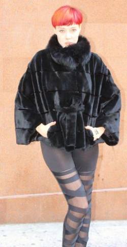 Black Sheared Mink Fur Poncho 6677