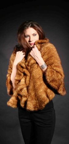 Whiskey Knit Mink Fur Caplet Ruffled Fur Border 1139