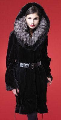 Black Sheared Mink Stroller Silver Fox Fur Trim Belt 1233