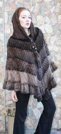 Knit Mink Fur Poncho Mahogany Demi Pastel 22277