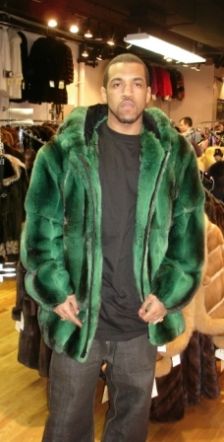 Lloyd Banks Emerald Green Mens Chinchilla Fur Bomber Jacket