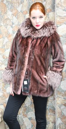 Rose Mink Fur Jacket Fox Fur Collar Cuffs 0976