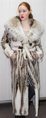 Sheared Mink Fur Coat Canadian Lynx Collar Hood 8862