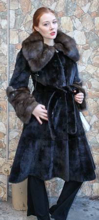 Blackglama Mink Fur 7/8 Coat Sable Collar Cuffs 99988