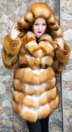 Red Fox Fur Stroller Horizontal Hood 7788