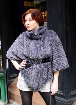 Sapphire Knit Mink Fur Cape Belt Buttons 8877