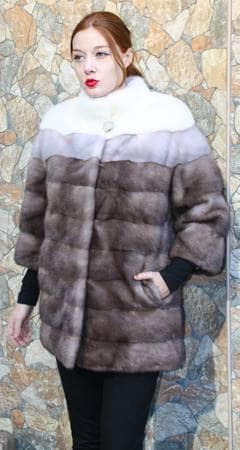 Short White Taupe Brown Three Toned Mink Fur Stroller 88891