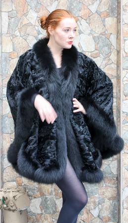 Black Persian Fur Cape Fox Trim 7788