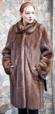 Demi Mink Fur 7/8 Coat Sable Fur Wing Collar 83345
