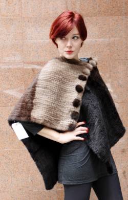 Tri Colored Knit Mink Fur Cape 13467