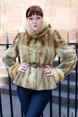 Two Tone Sheared Mink Fur Jacket Sable Collar 7737