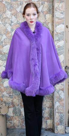 Violet Cashmere Poncho Fox Fur Trim 55209