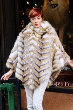 Coyote White Fox Fur Poncho 9886