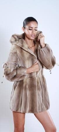 Beige Sheared Mink Stroller with Hood 63534