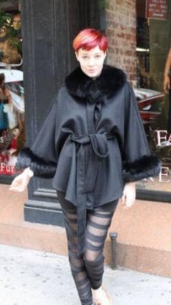 Black Cashmere Cape Fox Collar Cuffs 9966
