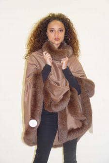 Camel Cashmere Cape Marching Fox Fur Border 6677