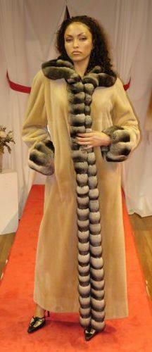 Camel Sheared Full Length Mink Coat Chinchilla Chinchilla Trim 7788