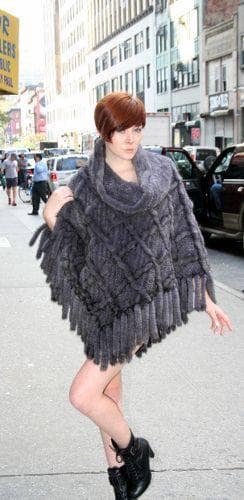 Blue Iris Knit MInk Fur Poncho Fringes 44556