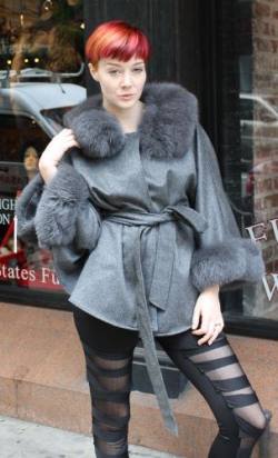 Gray Cashmere Cape Fox Fur Collar Cuffs 5522