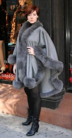 Gray Cashmere Cape Fox Fur Trim 6661