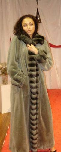 Mint Green Sheared Mink Coat Chinchilla Trim #9255