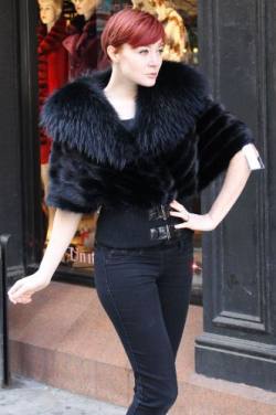 Mink Jacket Finnish Raccoon Collar Knit Sleeves 77339