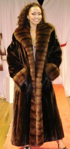 Full Length Ranch Mink Coat Russian Sable Tuxedo and Russian Sable Cuffs 7796