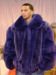 Men's Purple Dyed Fox Fur Bomber Jacket 7766