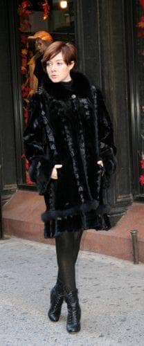 Black Mink Swing Stroller Laser Cut Black Fox Fur Trim 88996
