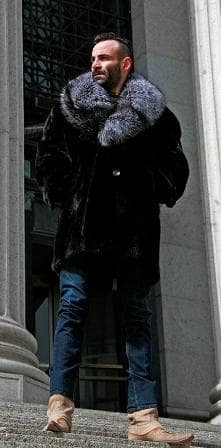 Ranch Mink Men's Stroller Full Silver Fox Fur Collar 66765