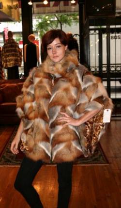Red White Fox Fur Poncho  2154