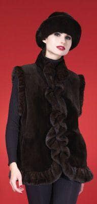 Brown Sheared Mink Fur Vest Ruffled Fronts 3833