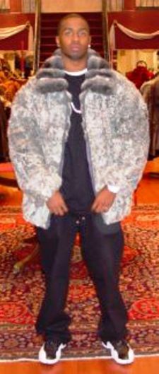 Classic Gray Persian Men's Fur Bomber Jacket Chinchilla Fur Collar 8115