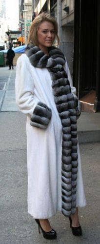 White Mink Coat Chinchilla Fur Trim 266