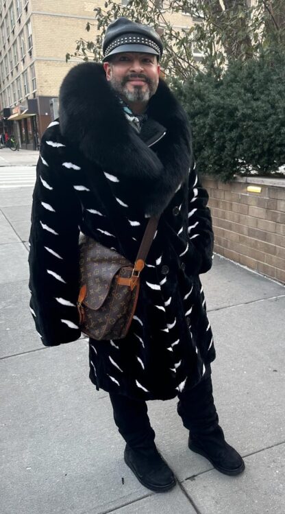 Black Sheared Men's Mink Coat Mixed White Mink Fox Collar