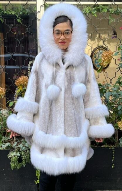 Cross Mink Poncho White Fox Trim 77444 - Image 5