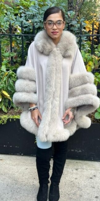 Tan Cashmere Wool Cape Fox Trim 4773