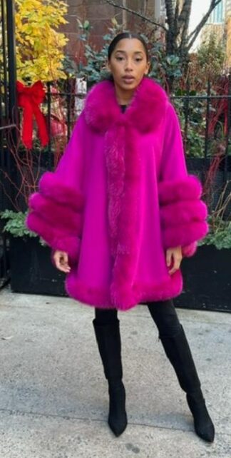 Fuchsia Cashmere Wool Cape Fox Trim 8383