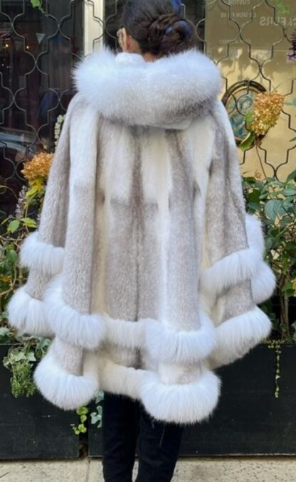 Cross Mink Poncho White Fox Trim 77444 - Image 7