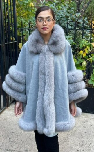 Light Grey Cashmere Wool Fox Cape 7444