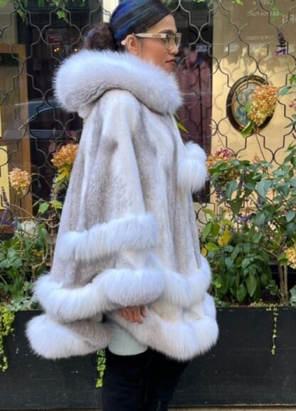 Cross Mink Poncho White Fox Trim 77444 - Image 4